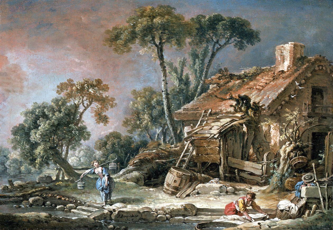Maisema, jossa on maalaistalo tekijältä François Boucher