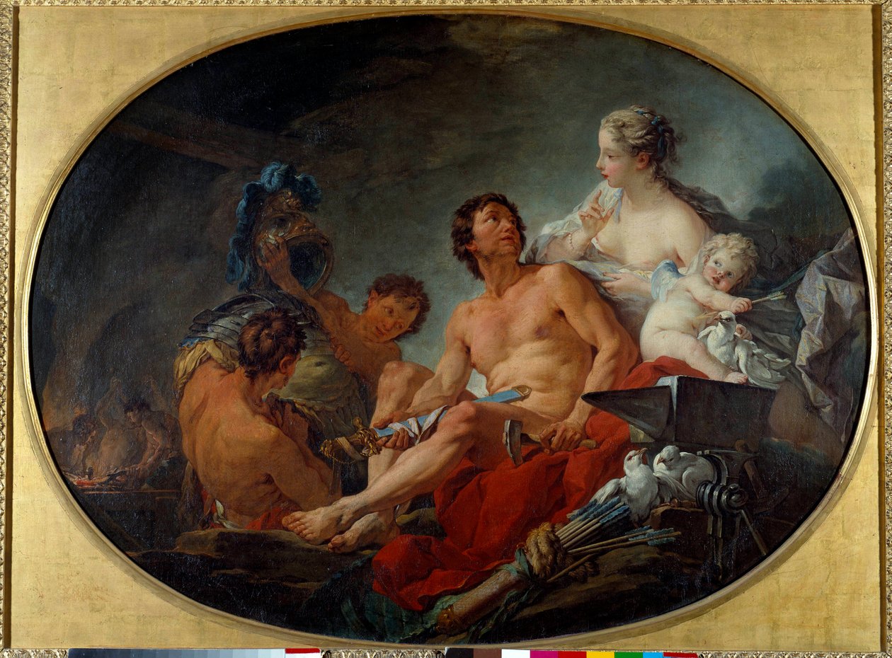 Francois Boucherin (1703-1770) Vulcan-maalauksen takomot 1747 su. 0,94 x 1,27 m tekijältä François Boucher