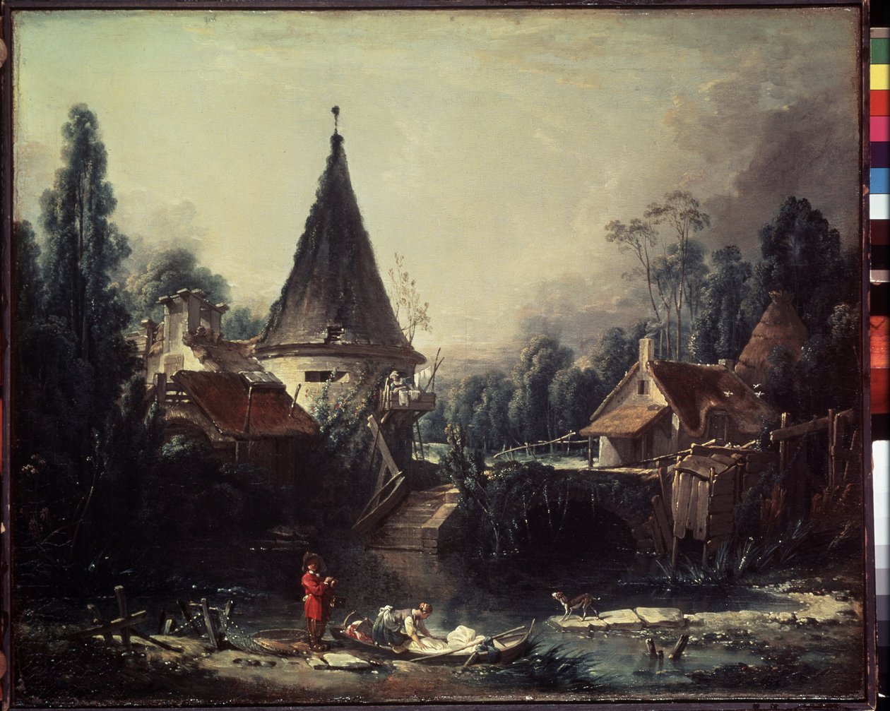 ""Maisema lähellä Beauvaisia"" (Maisema lähellä Beauvaisia) François Boucherin (1703-1770) maalaus Noin 1740 Mitat 49x58 cm Eremitaaši, Pietari (Pietari) tekijältä François Boucher