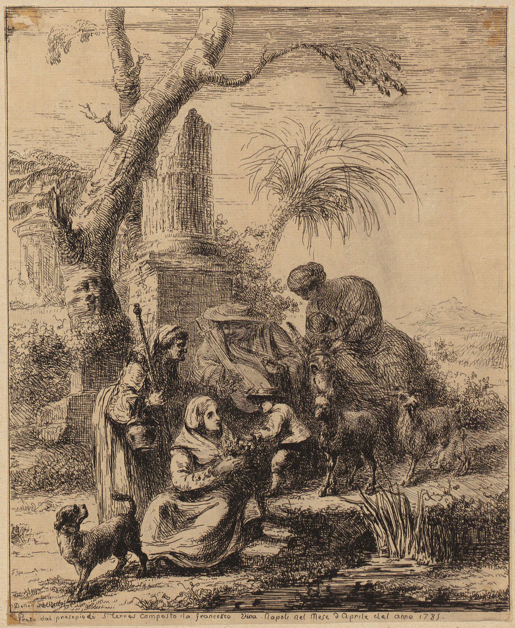 Istuva nainen [Femme de Matsmey] palmupuun vieressä, kuva sarjasta ”Diverses figures chinoises [...]” tekijältä François Boucher