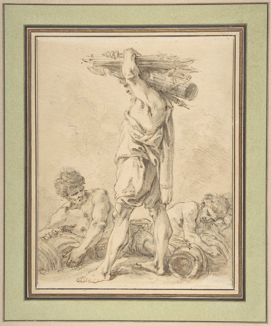 Seisova mies, joka kantaa fasces-symbolia ja aseita tekijältä François Boucher