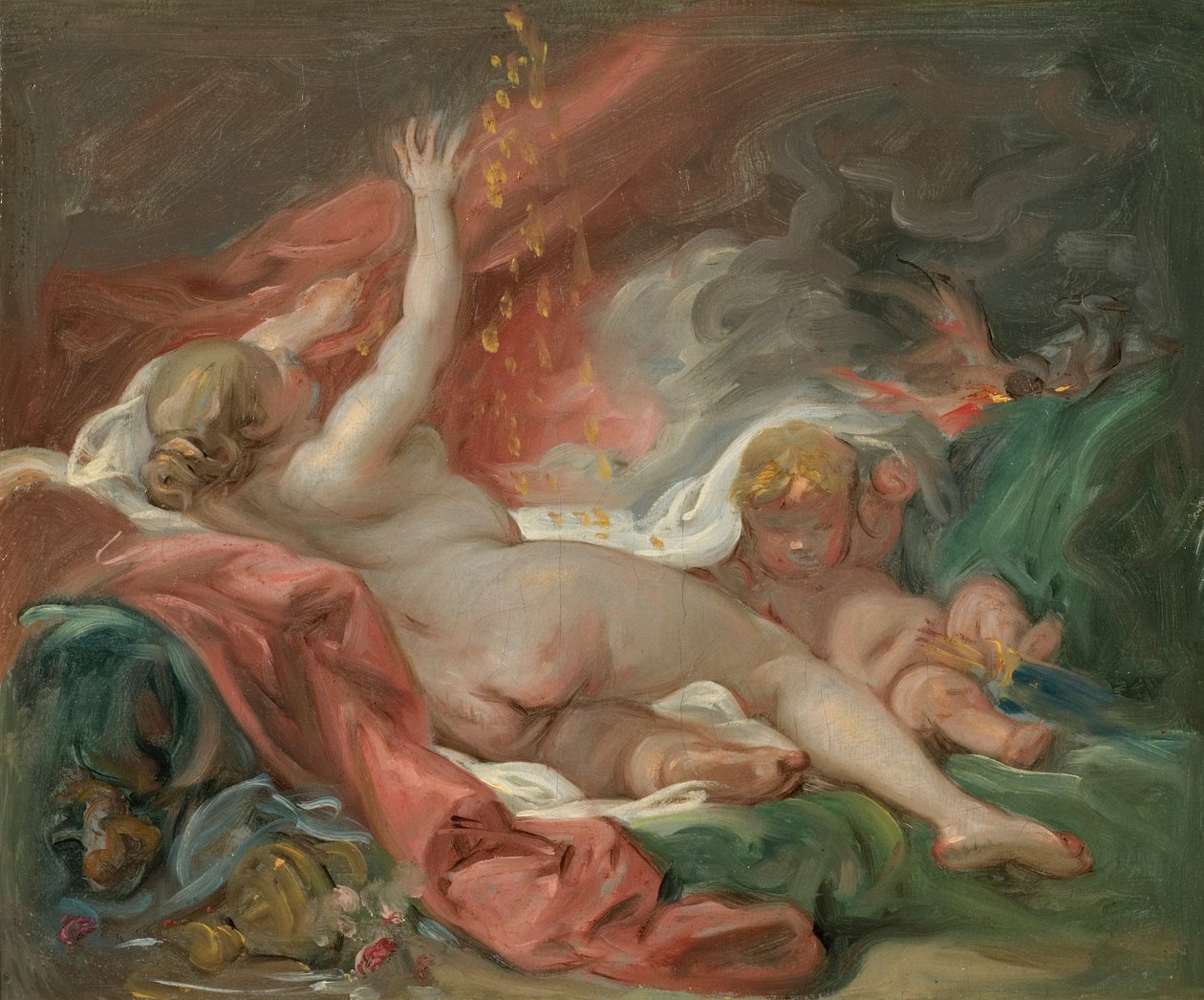 Study for Danae and the Shower of Gold, n.1760 (öljy kankaalle) tekijältä François Boucher