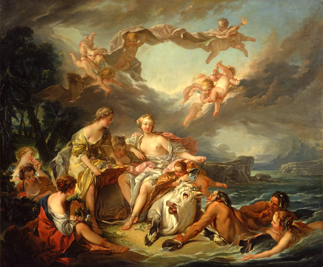 Europan sieppaus, vuoden 1747 jälkeen (öljy kankaalle) tekijältä François Boucher