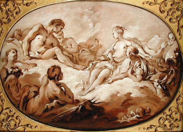 Aeneaksen apoteoosi eli Aeneas, jonka Venus esitti jumalille, n. 1746 (grisaille) tekijältä François Boucher
