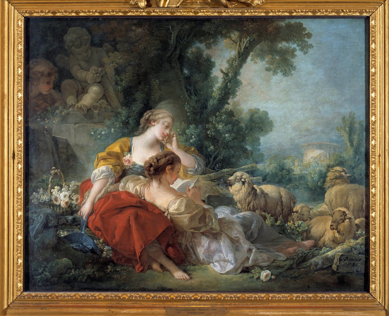 The School of Friendship Scene bucolique: kaksi paimenta ja lauma. François Boucherin (1703-1770) maalaus 1760 Karlsruhe. Staatliche Taidehalli tekijältä François Boucher