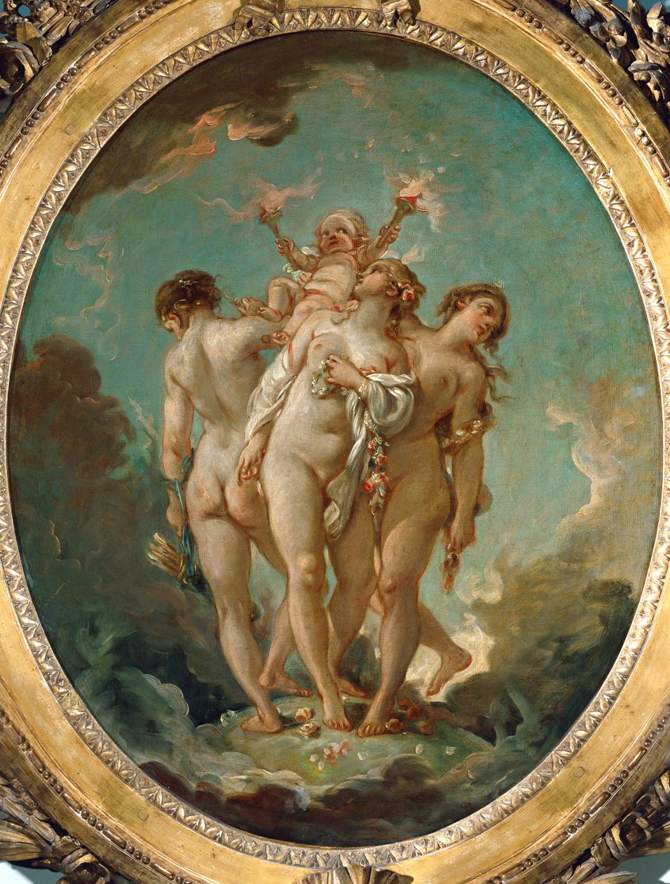 Kolme armoa, jotka kantavat Amoria, rakkauden Jumalaa ... tekijältä François Boucher