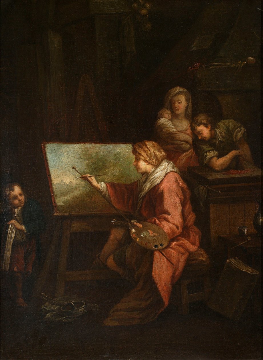 Maalarin ateljeessa ("Maisemamaalari" tai "Maalari maalaustelineen ääressä") tekijältä François Boucher