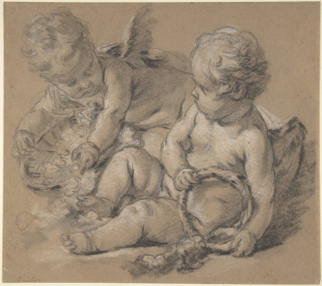 Siivekäs putti kukkien kanssa tekijältä François Boucher
