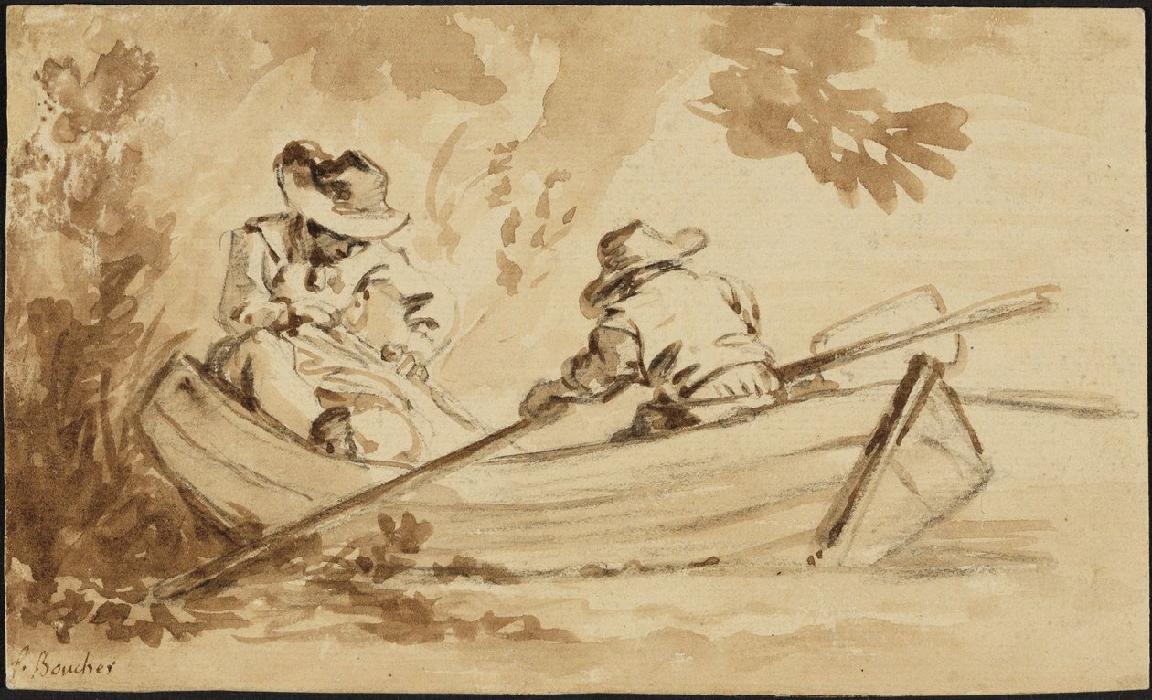 Kaksi miestä soutuveneessä tekijältä François Boucher