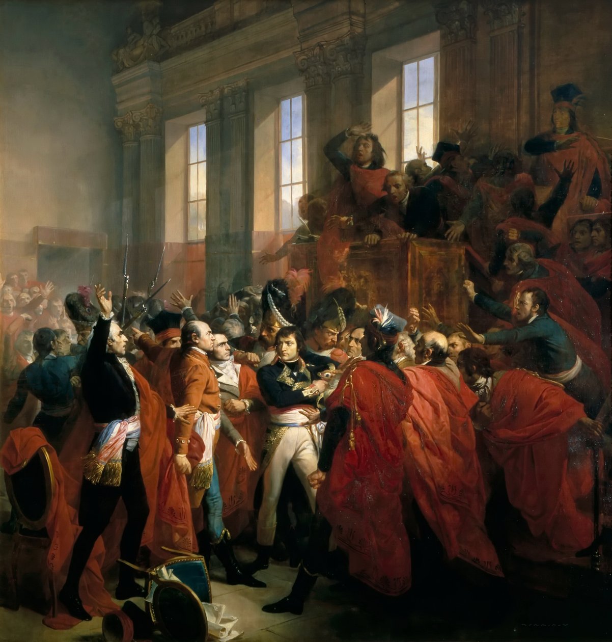 Kenraali Bonaparte viidensadan neuvoston jäsenten ympäröimänä Saint-Cloudissa, 10. marraskuuta, tekijältä Francois Bouchot