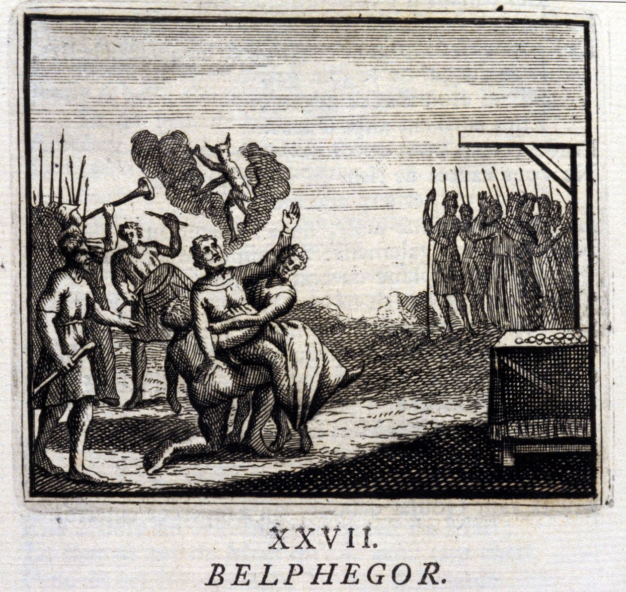 Belphegor. Jean de La Fontainen (1621-95) sadut. Kuvitus: Francois Chauveau (1613-1676). Painos vuodelta 1728. tekijältä Francois Chauveau