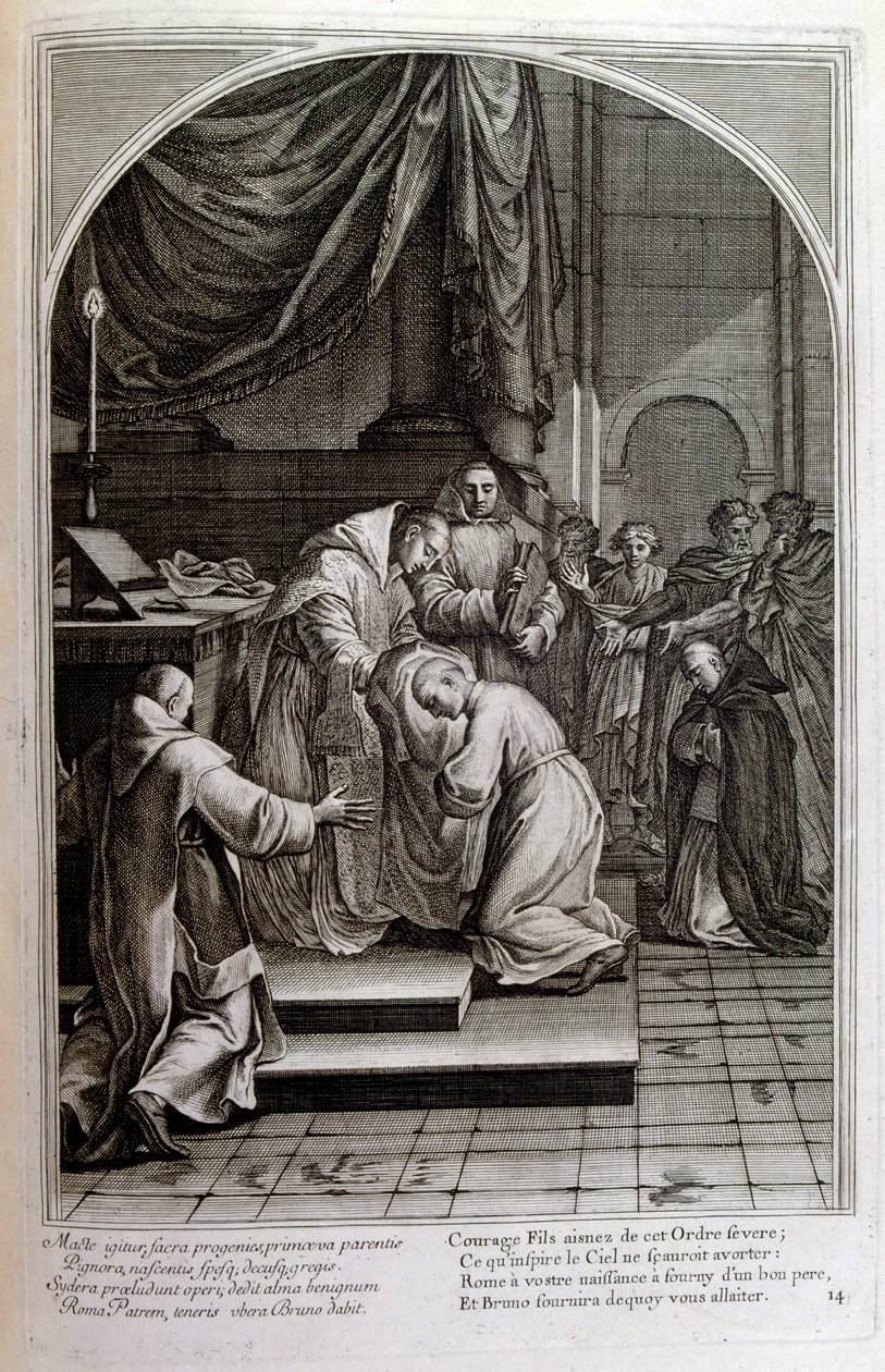 Kaiverrus Francois Chauveau 1680 "St Brunon elämä" Chartreux