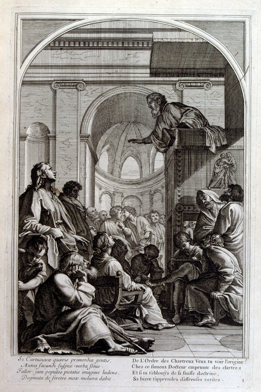 Kaiverrus Francois Chauveau 1680 "St Brunon elämä" Chartreux