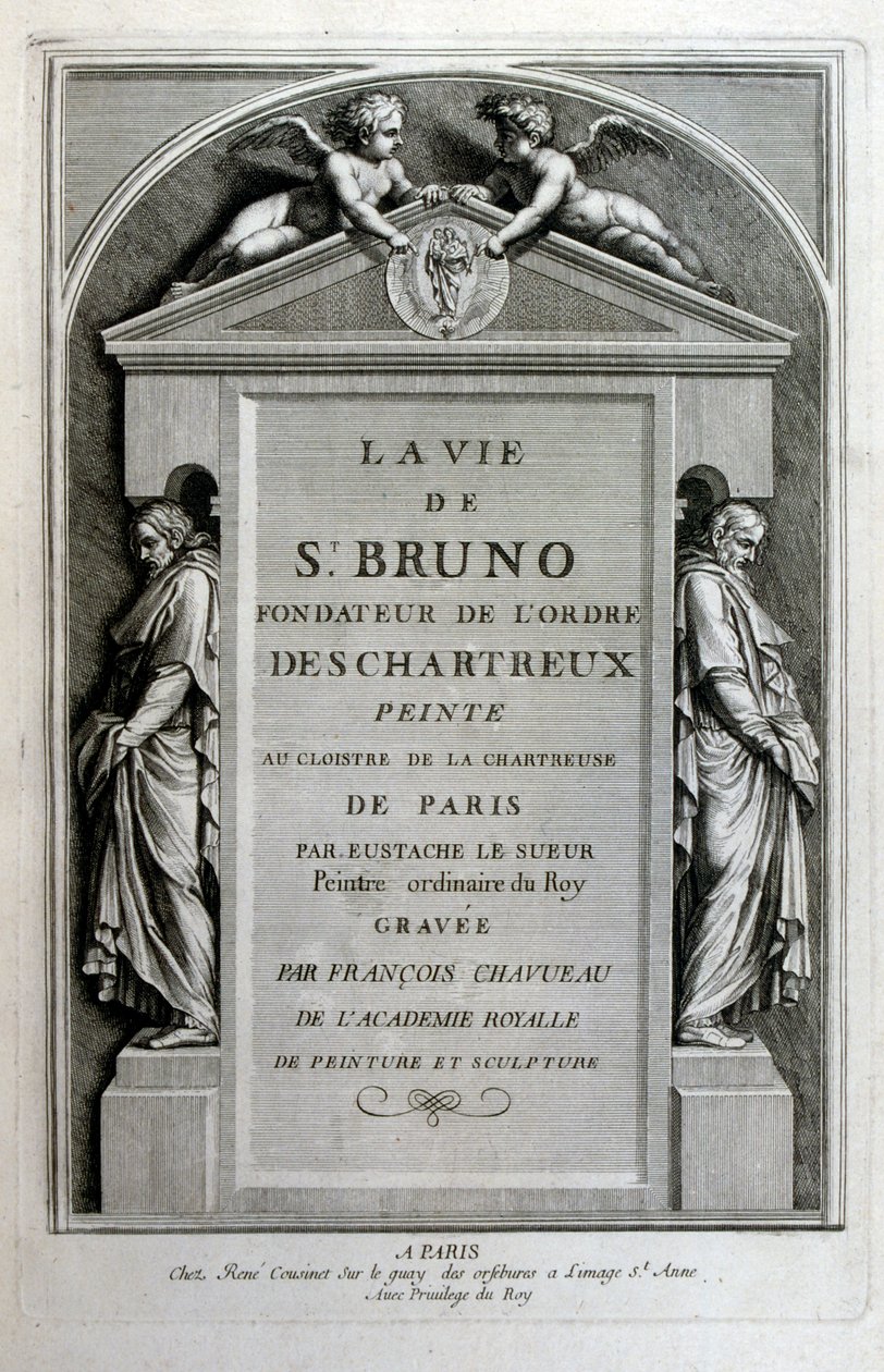 Kaiverrus Francois Chauveau 1680 "St Brunon elämä" Chartreux