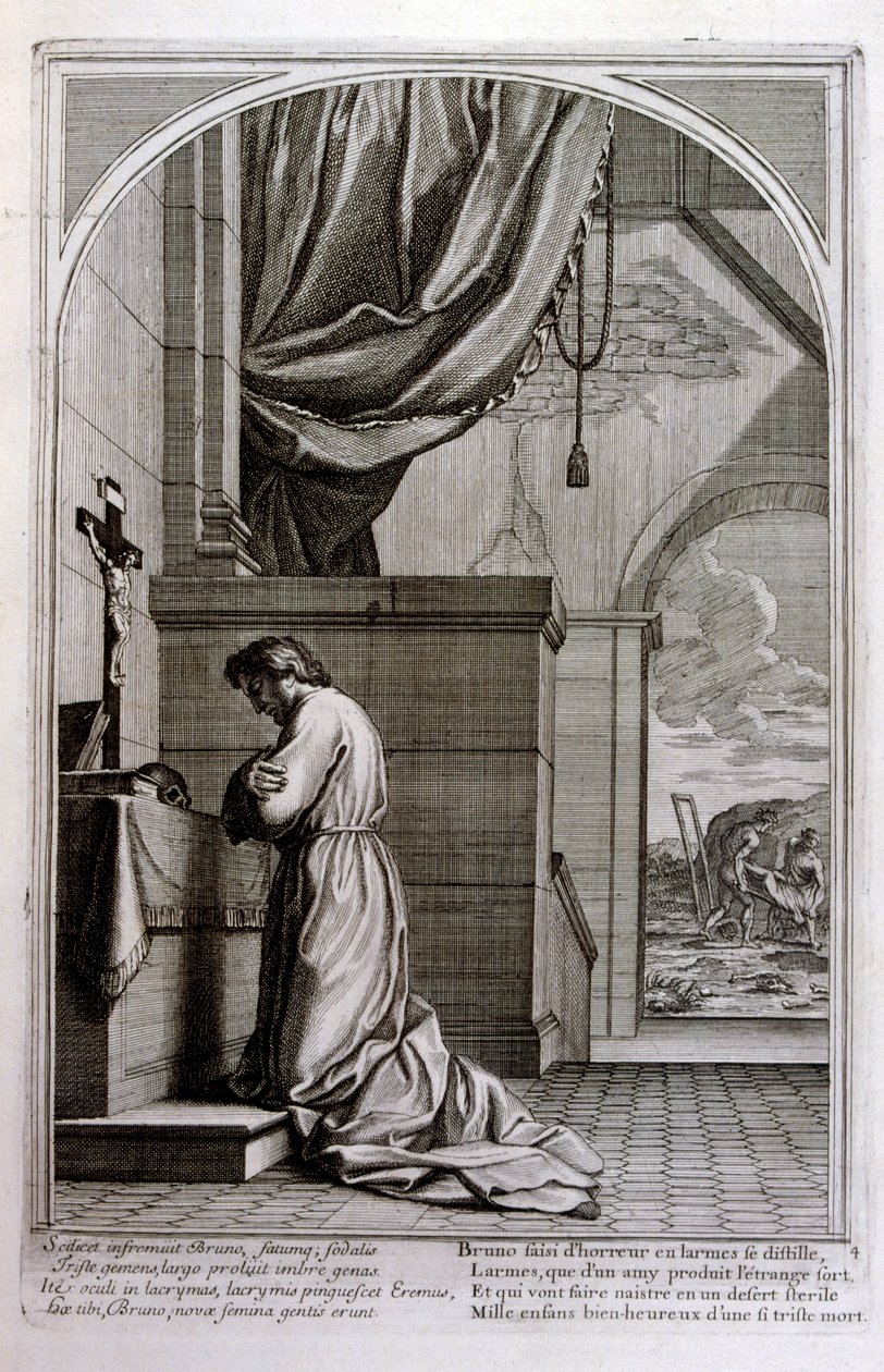 Kaiverrus Francois Chauveau 1680 "St Brunon elämä" Chartreux