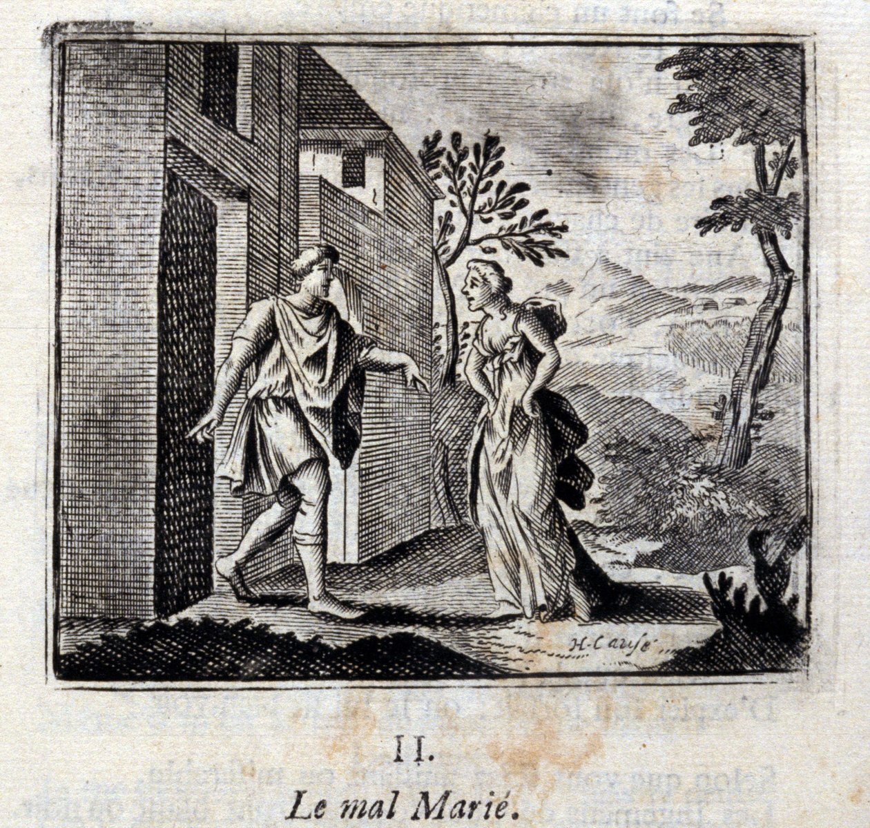 Paha menee naimisiin. Jean de La Fontainen (1621-95) sadut. Kuvitus: François Chauveau (1613-1676). Painos vuodelta 1728. tekijältä Francois Chauveau
