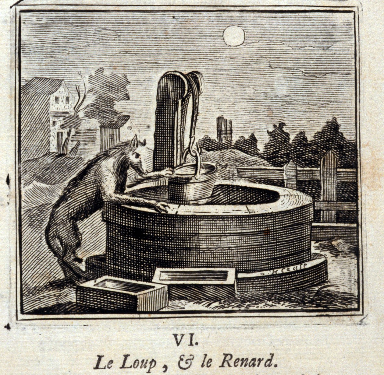 Kuvitus Jean de la Fontainen taruista (litho) tekijältä Francois Chauveau