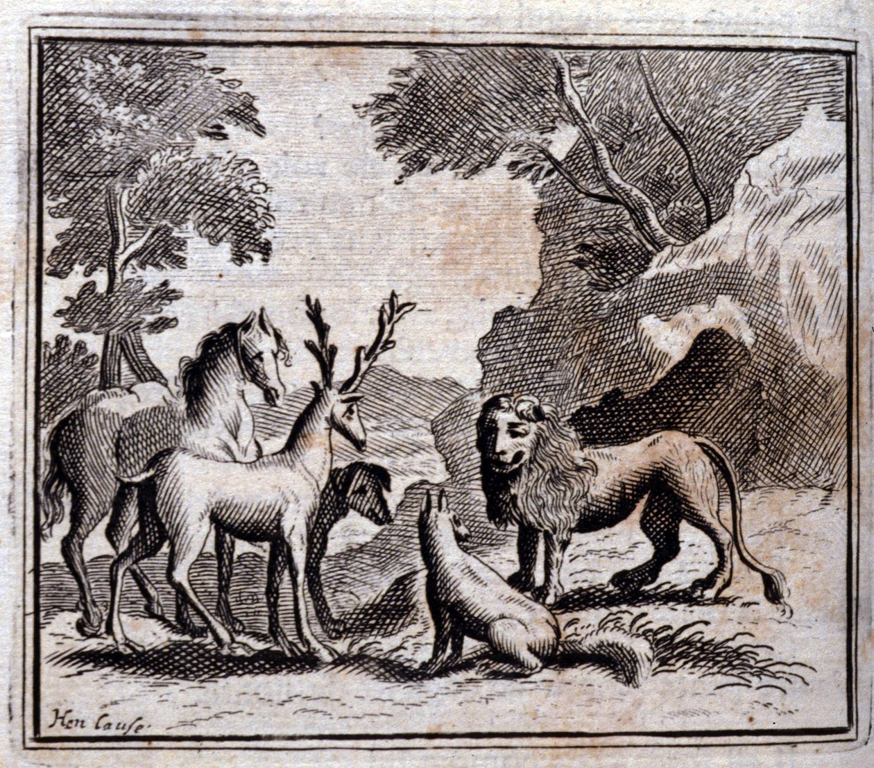 Kuvitus Jean de la Fontainen taruista (litho) tekijältä Francois Chauveau