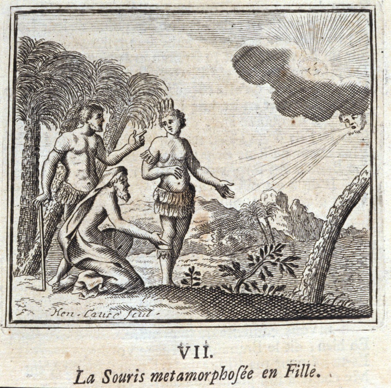 La Souris muuttui tytöksi. Jean de La Fontainen (1621-95) tarinat. Kuvitus: François Chauveau (1613-1676). Painos vuodelta 1728. tekijältä Francois Chauveau