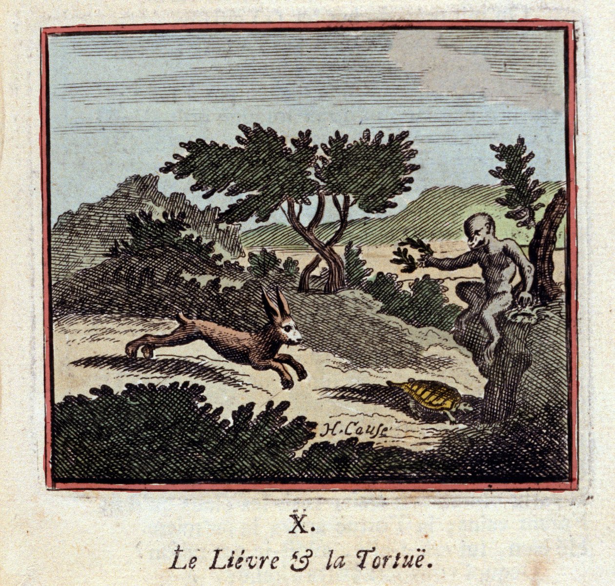 Jänis ja kilpikonna - Jean de La Fontainen (1621-1695) tarut - Francois Chauveaun (1613-1676) kuvitus - Vuoden 1728 painos tekijältä Francois Chauveau
