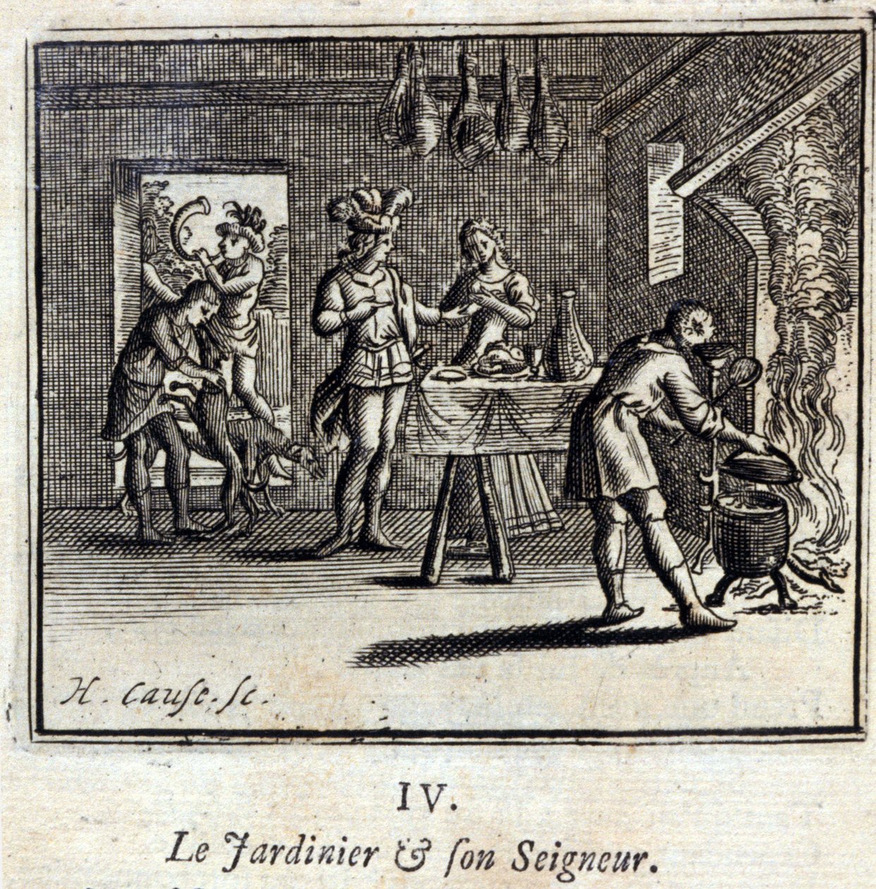 Puutarhuri ja hänen herransa. Jean de La Fontainen (1621-95) satuja. Kuvitus: François Chauveau (1613-1676). Painos vuodelta 1728. tekijältä Francois Chauveau