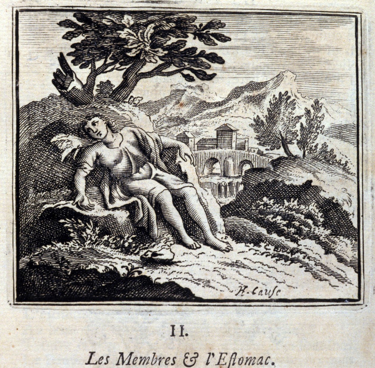 Jäsenet ja vatsa. Jean de La Fontainen (1621-95) sadut. Kuvitus: François Chauveau (1613-1676). Painos vuodelta 1728. tekijältä Francois Chauveau