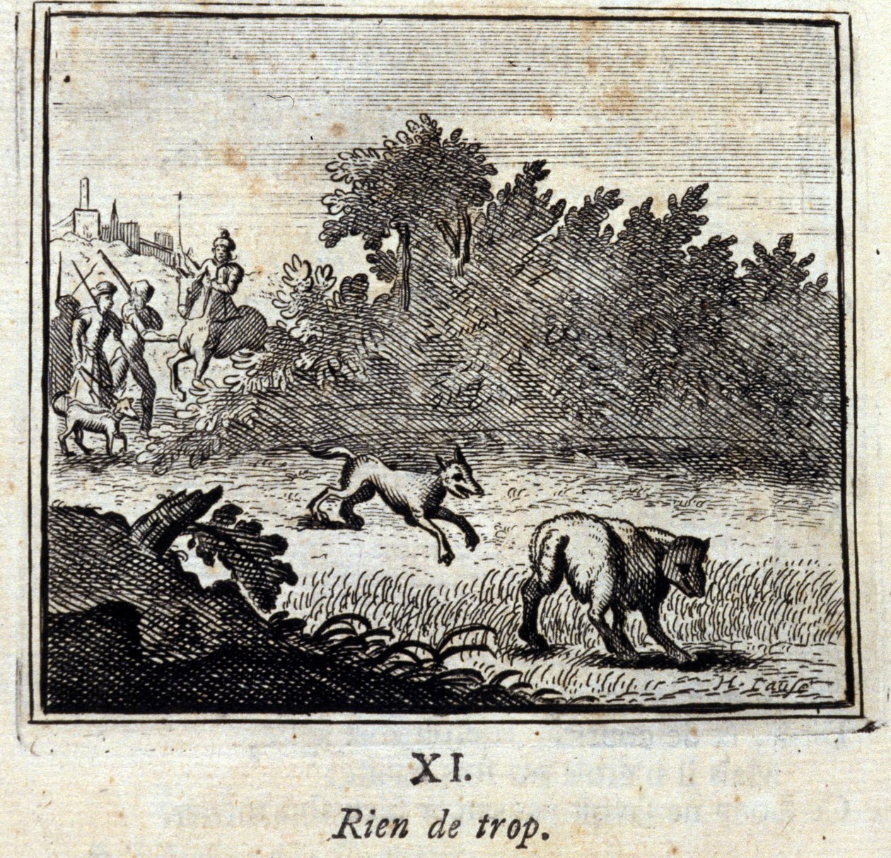 Ei mitään liikaa. Jean de La Fontainen (1621-95) sadut. Kuvitus: Francois Chauveau (1613-1676). Painos vuodelta 1728. tekijältä Francois Chauveau