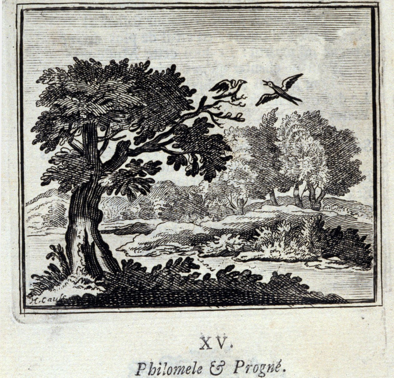 Philomele ja Progne. Jean de La Fontainen (1621-95) sadut. Kuvitus: François Chauveau (1613-1676). Painos vuodelta 1728. tekijältä Francois Chauveau