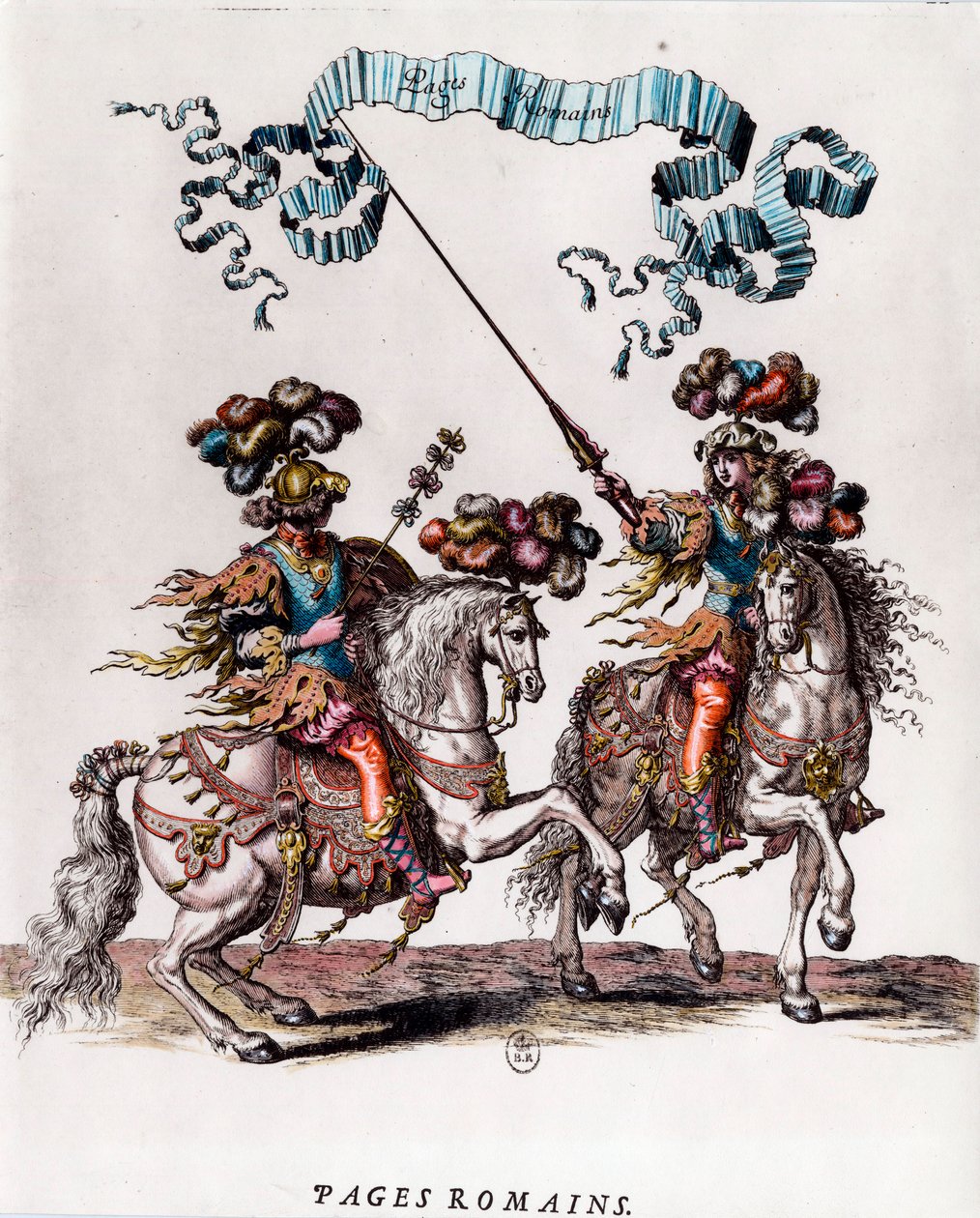 Roomalaiset sivut kuningas Ludvig XIV:n (1639-1715) karusellin aikana. Kaiverrus Francois Chauveau (1613-1676) n. 1662 Yksityinen kokoelma tekijältä Francois Chauveau