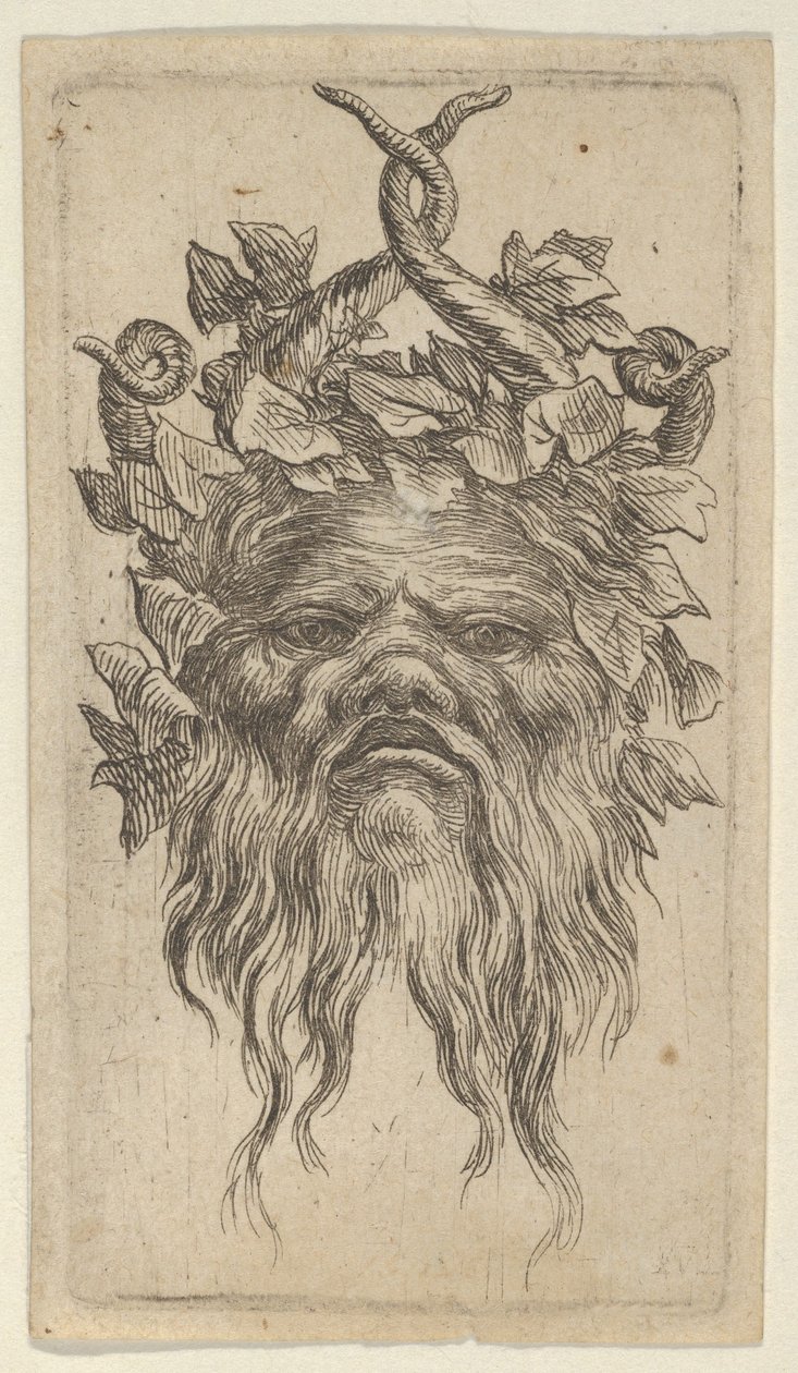 Satyr Mask koukkusarvet ja Ivy Wreath, Divers Masques, n. 1635-45. tekijältä Francois Chauveau