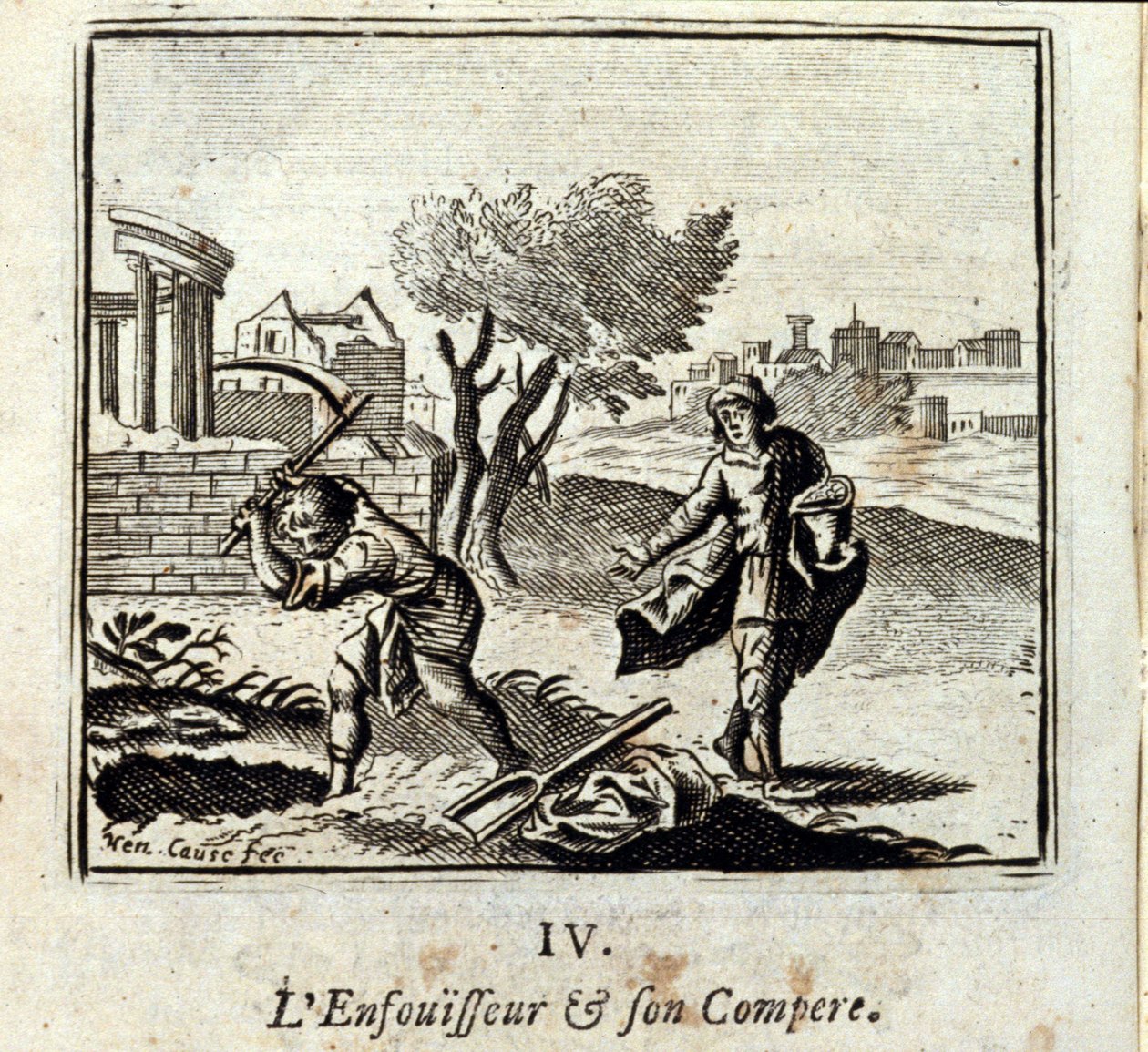 Burner ja hänen Compere. Jean de La Fontainen (1621-95) sadut. Kuvitus: Francois Chauveau (1613-1676). Painos vuodelta 1728. tekijältä Francois Chauveau