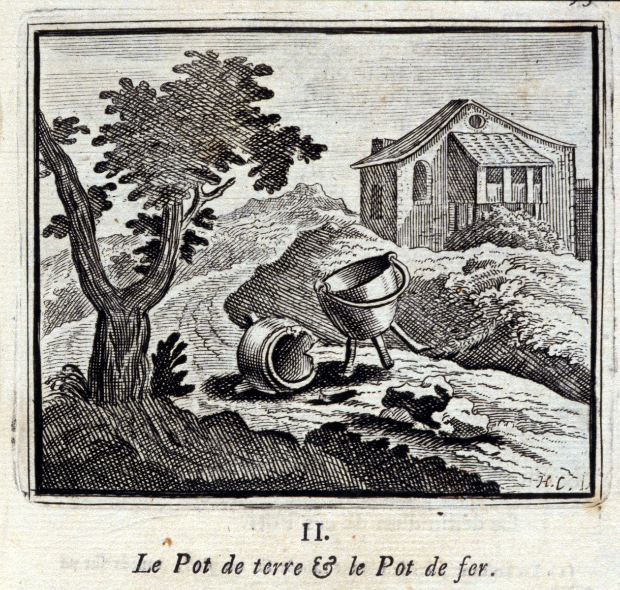 Maan ruukku ja rautaruukku. Jean de La Fontainen (1621-95) sadut. Kuvitus: François Chauveau (1613-1676). Painos vuodelta 1728. tekijältä Francois Chauveau