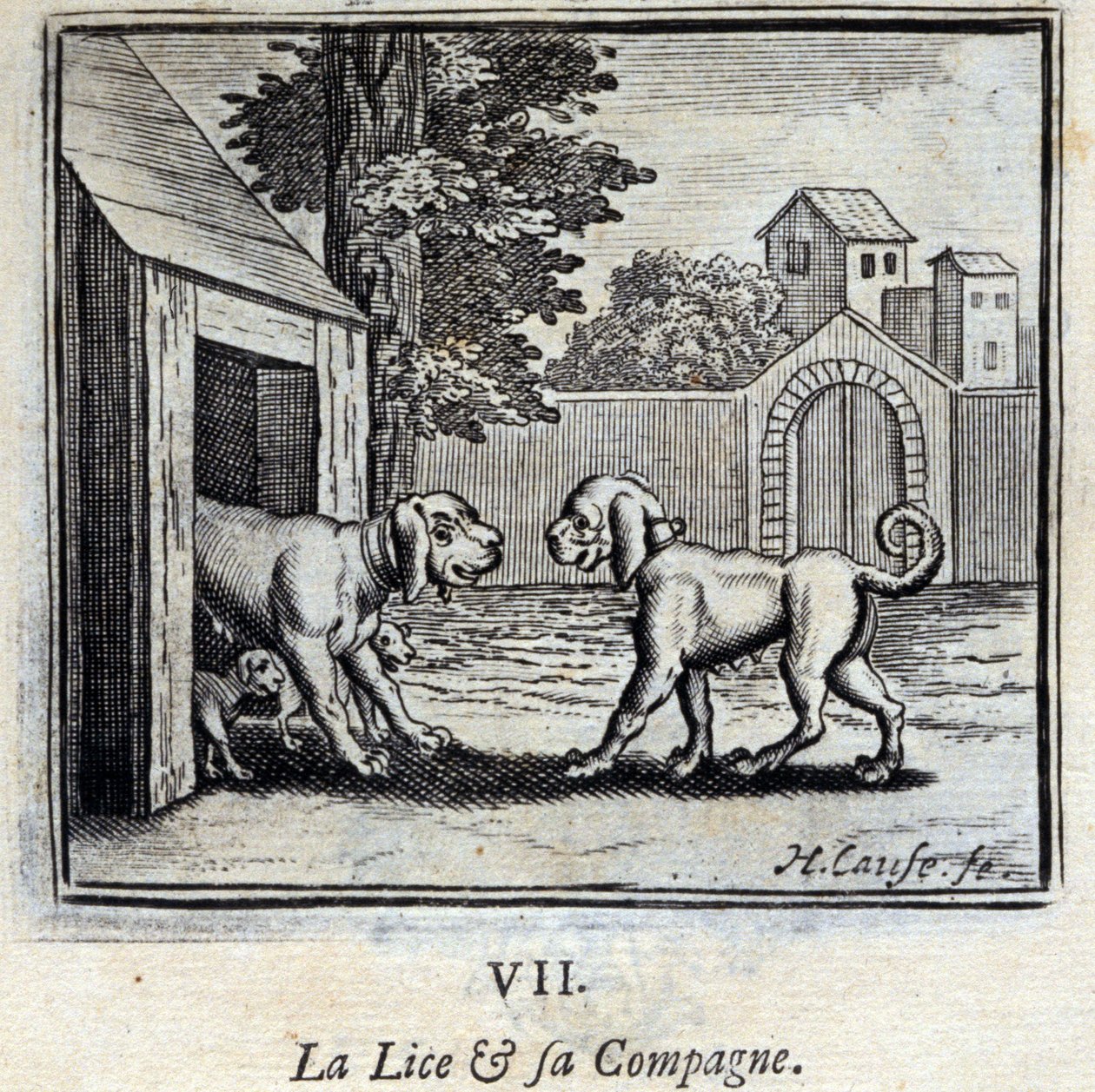 Täi ja hänen seuralaisensa. Jean de La Fontainen (1621-95) sadut. Kuvitus: Francois Chauveau (1613-1676). Painos vuodelta 1728. tekijältä Francois Chauveau