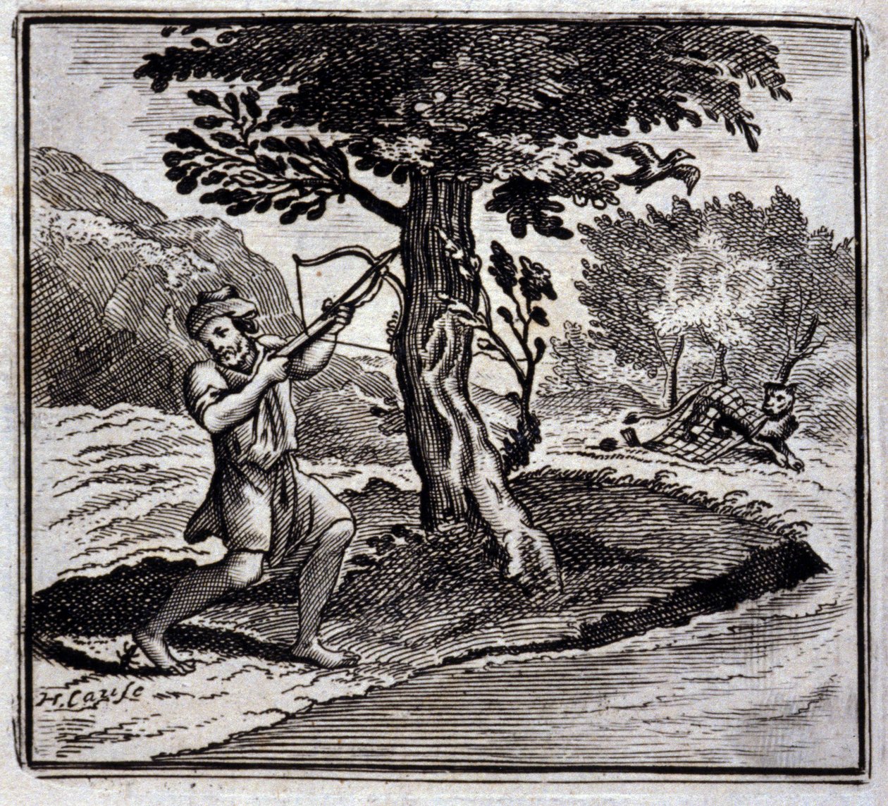 Jean de La Fontainen (1621-95) The Lion and the Rat.Fables. Kuvitus: Francois Chauveau (1613-1676). Painos vuodelta 1728. tekijältä Francois Chauveau