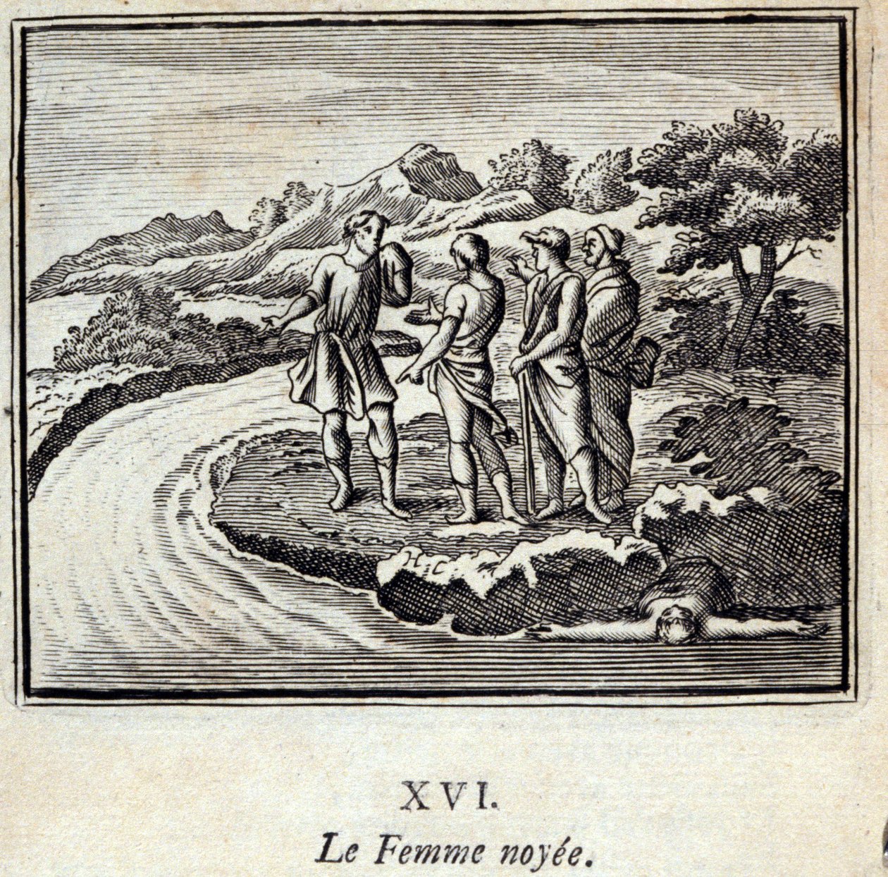 Noyee-nainen. Jean de La Fontainen (1621-95) sadut. Kuvitus: François Chauveau (1613-1676). Painos vuodelta 1728. tekijältä Francois Chauveau