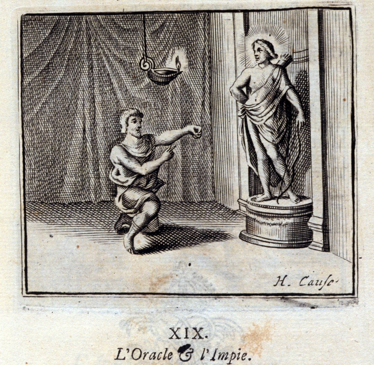 Oraakkeli ja jumalattomat. Jean de La Fontainen (1621-95) sadut. Kuvitus: Francois Chauveau (1613-1676). Painos vuodelta 1728. tekijältä Francois Chauveau