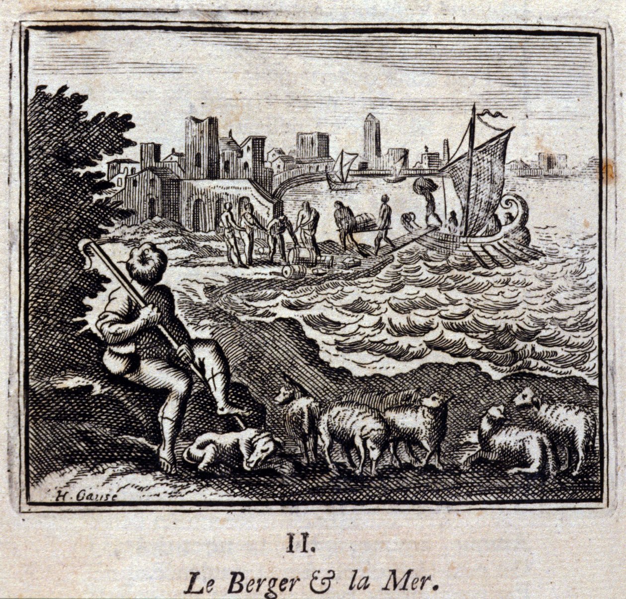 Paimen ja meri. Jean de La Fontainen (1621-95) sadut. Kuvitus: François Chauveau (1613-1676). Painos vuodelta 1728. tekijältä Francois Chauveau