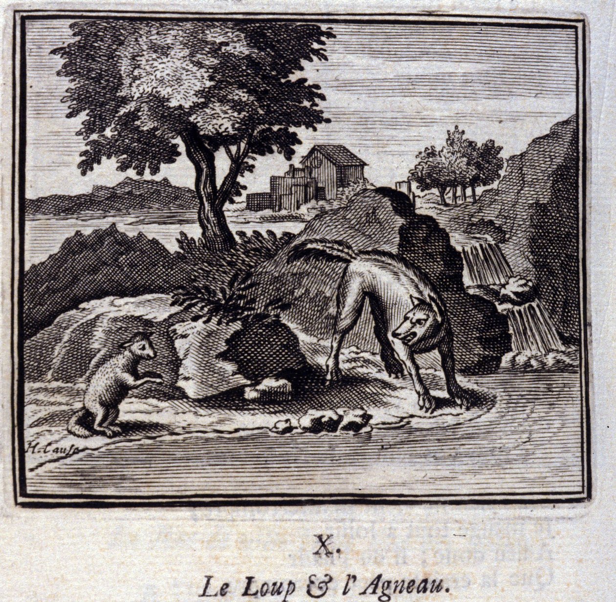Susi ja lammas. Jean de La Fontainen (1621-95) sadut. Kuvitus: François Chauveau (1613-1676). Painos vuodelta 1728. tekijältä Francois Chauveau