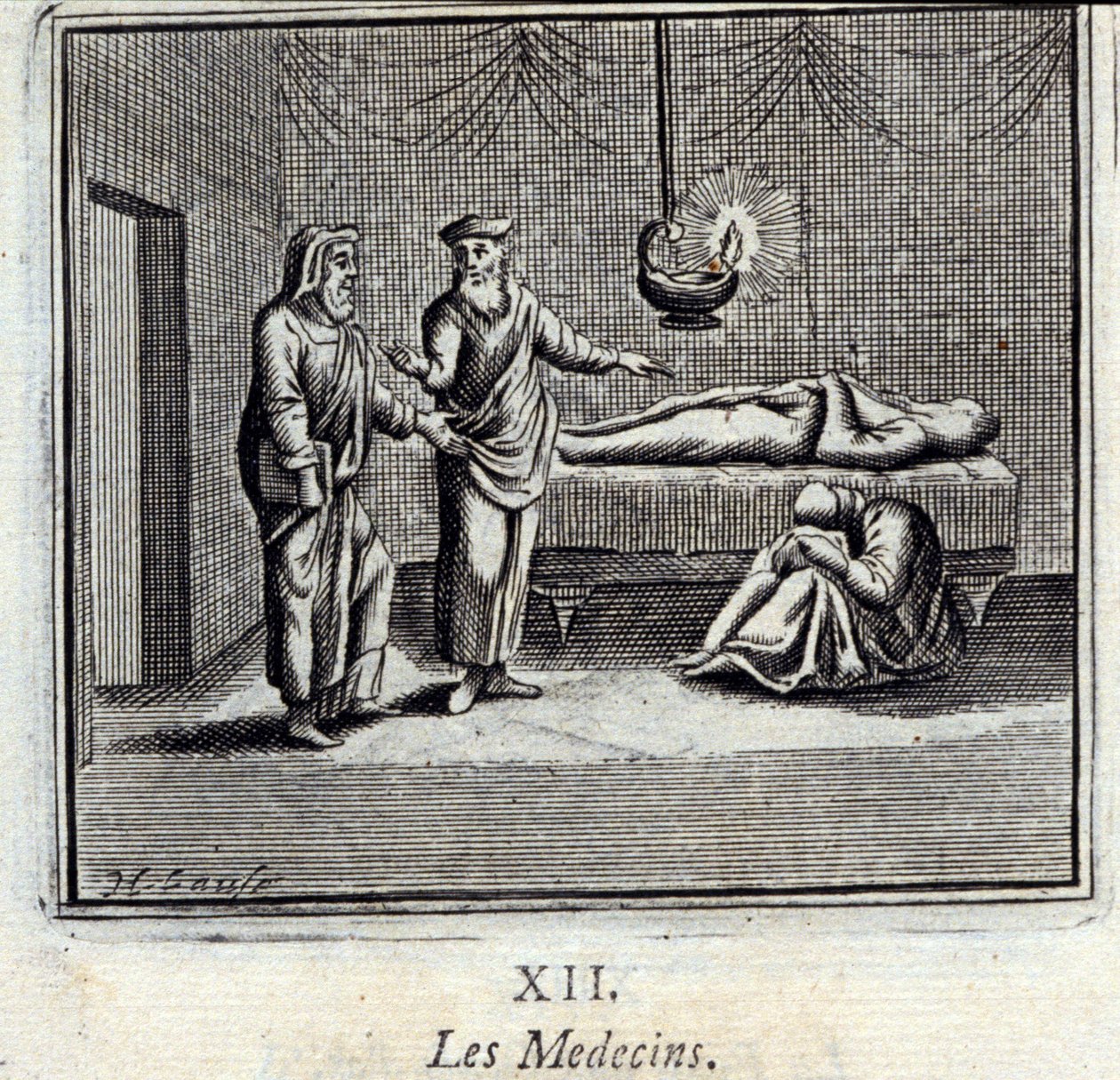 Lääkärit. Jean de La Fontainen (1621-95) sadut. Kuvitus: François Chauveau (1613-1676). Painos vuodelta 1728. tekijältä Francois Chauveau