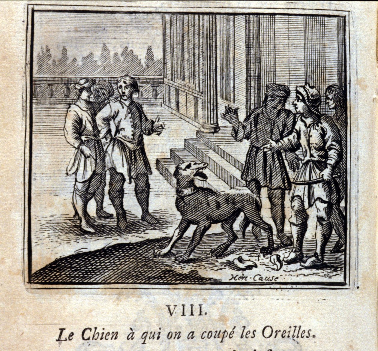 Leikkasimme koiralta korvat pois. Jean de La Fontainen (1621-95) sadut. Kuvitus: François Chauveau (1613-1676). Painos vuodelta 1728. tekijältä Francois Chauveau