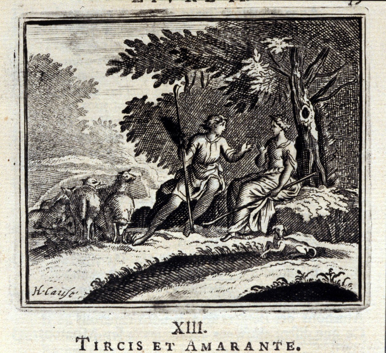 Tircis ja Amaranth. Jean de La Fontainen (1621-95) sadut. Kuvitus: François Chauveau (1613-1676). Painos vuodelta 1728. tekijältä Francois Chauveau