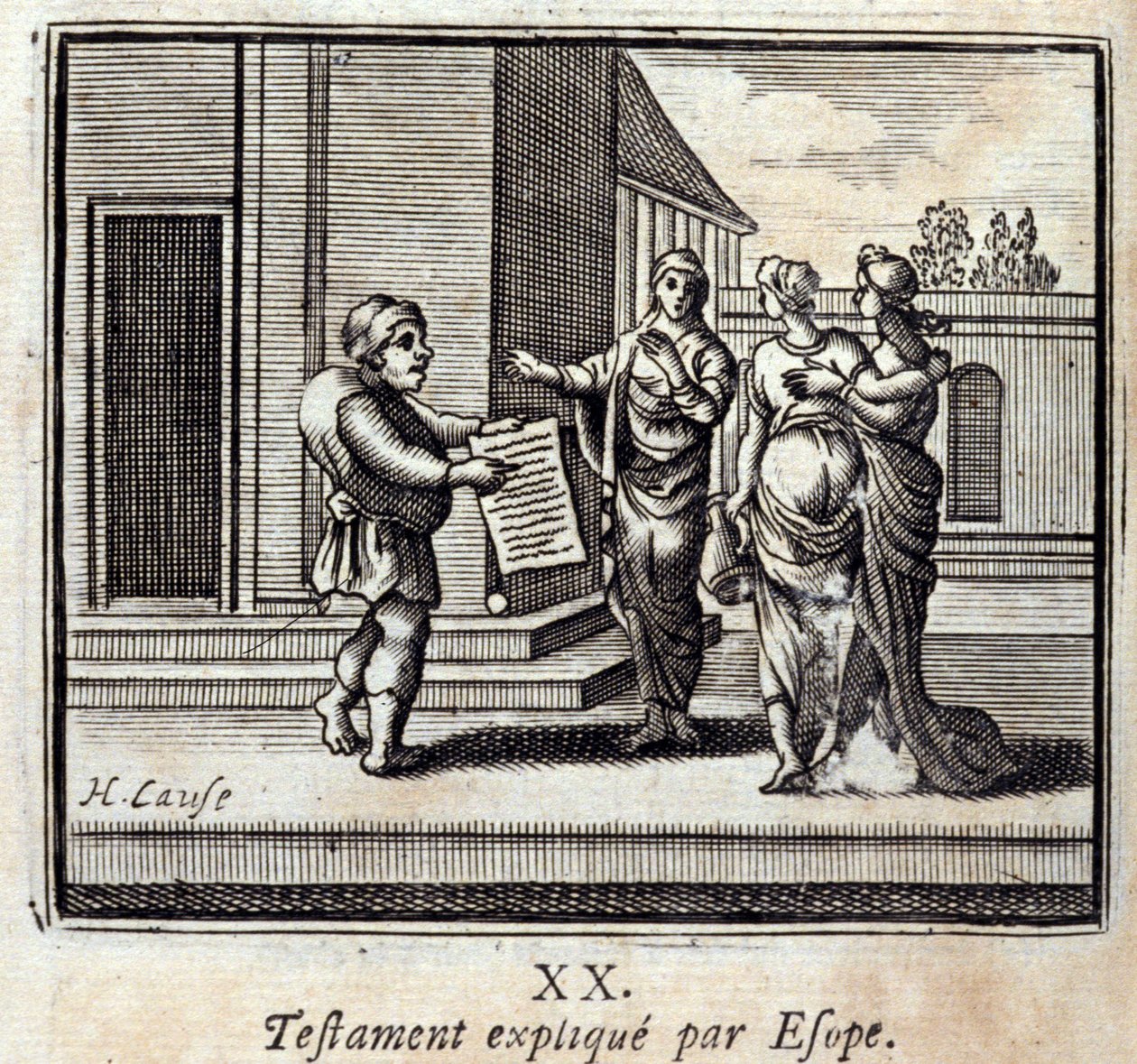 Will selitti Aesop. Jean de La Fontainen (1621-95) sadut. Kuvitus: Francois Chauveau (1613-1676). Painos vuodelta 1728. tekijältä Francois Chauveau