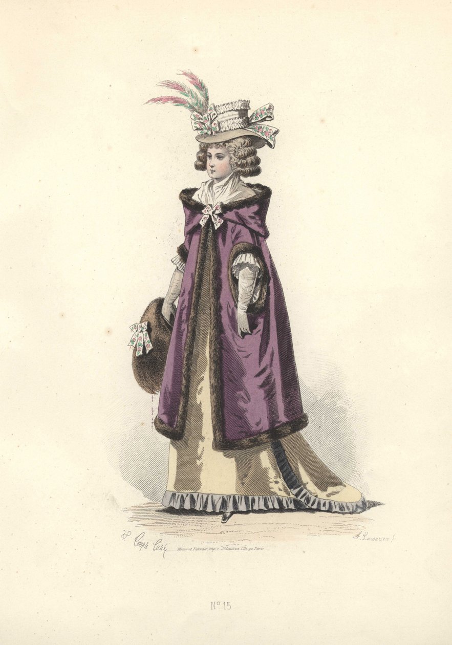 Nainen turkisvuoratussa huputakissa, Marie Antoinetten aikakaudelta. tekijältä Francois Claudius Compte Calix