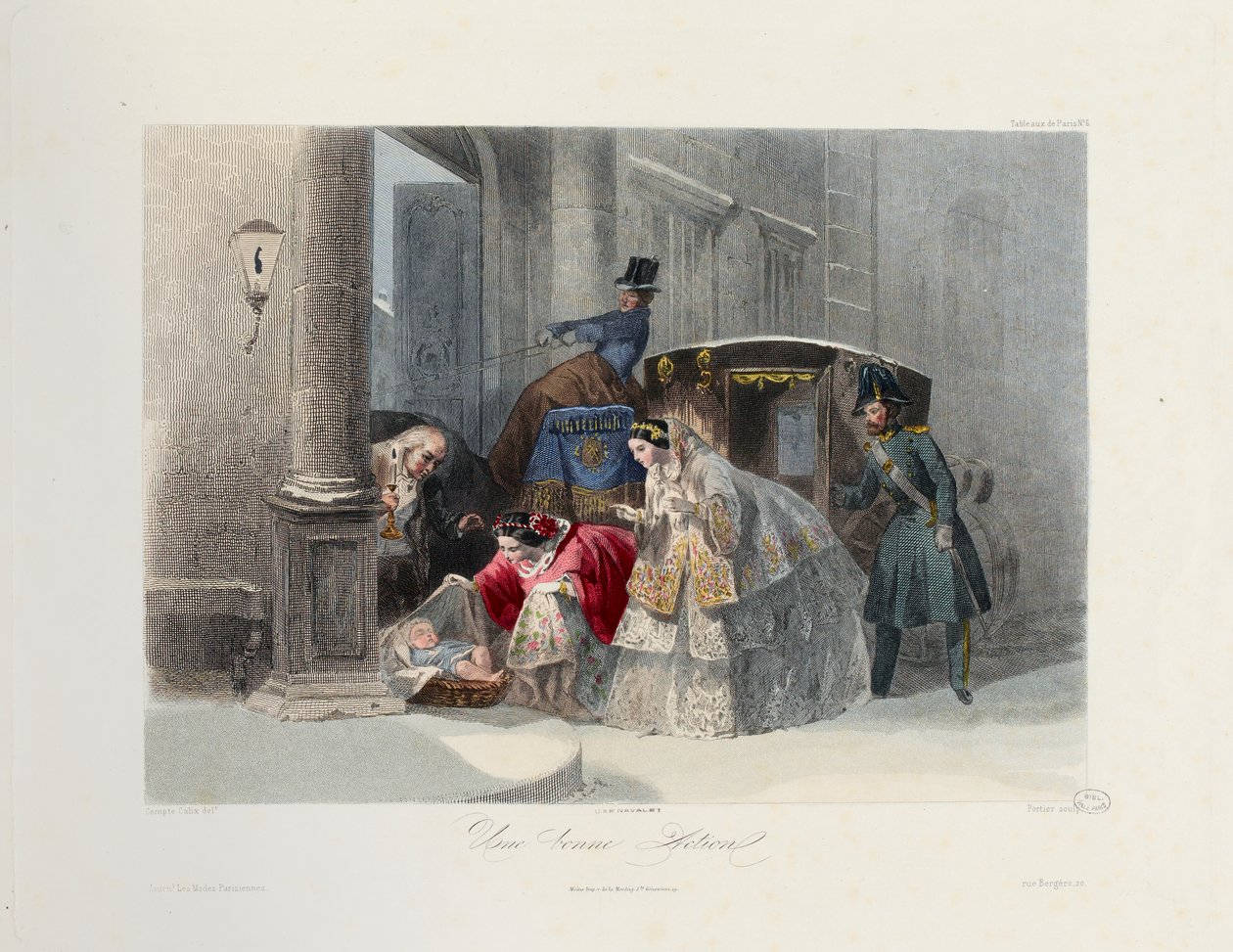 Hyvä teko, Les Modes Parisiennes, n. 1860 tekijältä Francois Claudius after Compte Calix