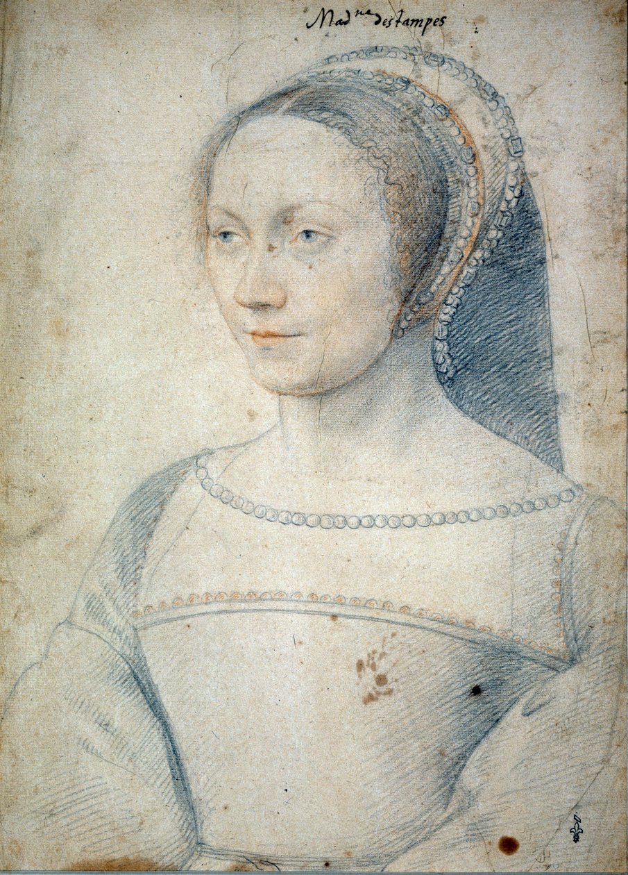 Anne de Pisseleun muotokuva, Etampesin herttuattaren Jean de Brushin vaimo (1508 - 1576). Francois Clouetin (1515-1572) piirustus mustalla kivellä ja verellä tekijältä François Clouet