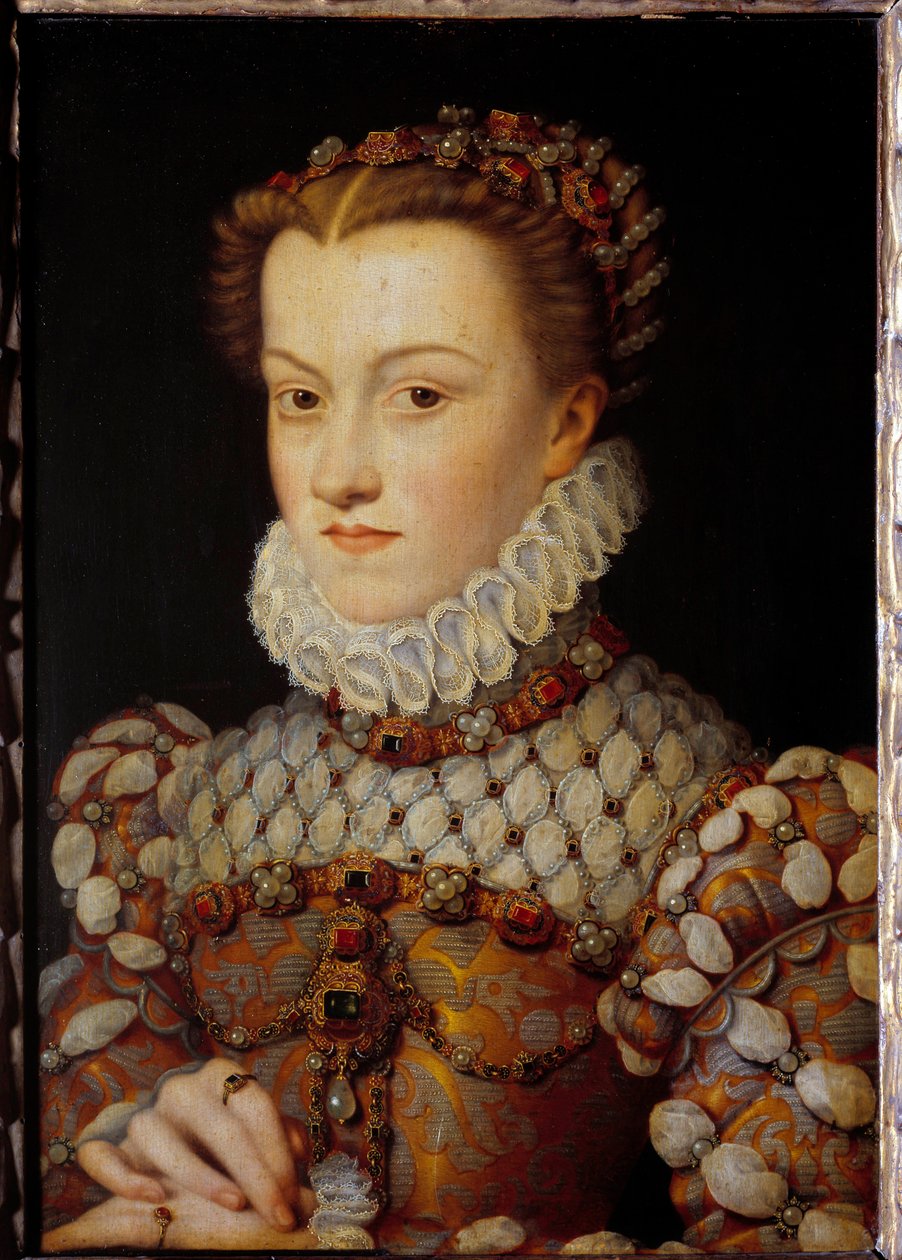 Itävallan Elisabethin (1554-1592) muotokuva Ranskan kuningattaresta, Kaarle IX:n vaimosta. François Clouet