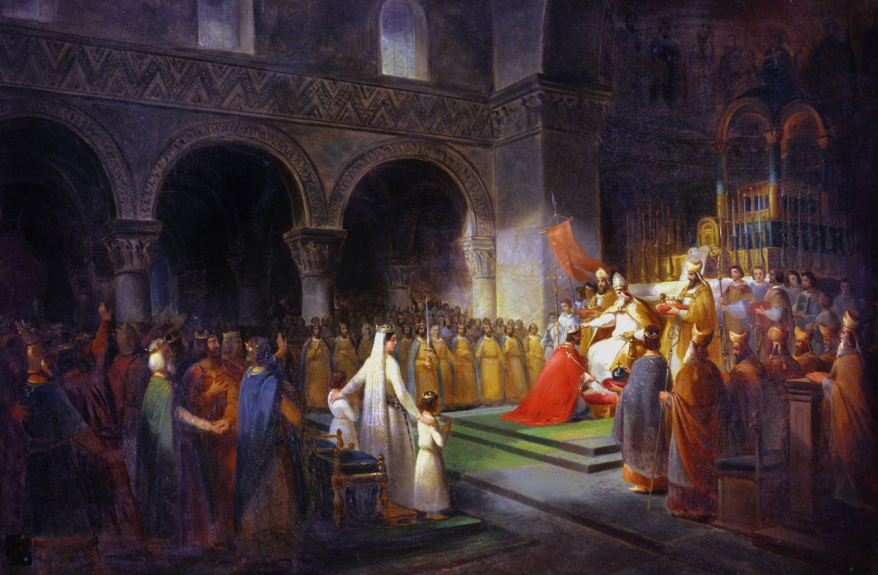 Pepin le Brefin kruunaus Saint Denis Abbeyssa tekijältä Francois Dubois