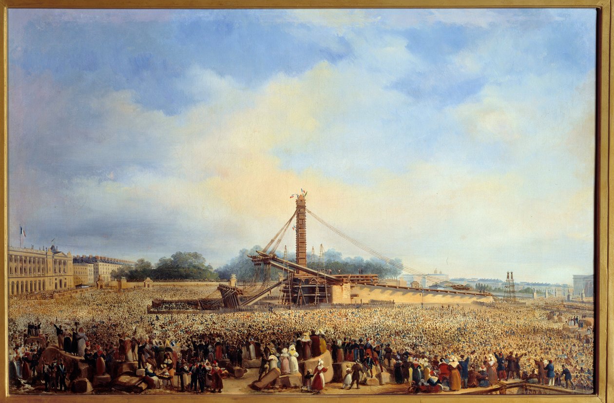 Obeliski de Luxor Place de la Concorde -rakennuksen pystytys Pariisissa (25. lokakuuta tekijältä Francois Dubois
