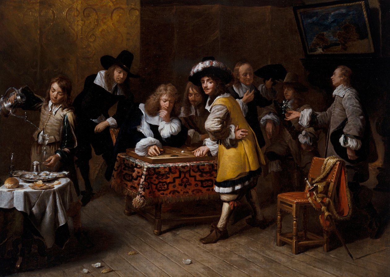 Tyylikäs yritys backgammon-pelaajien kanssa ("La Partie De Tric-Trac") tekijältä Francois Duchatel