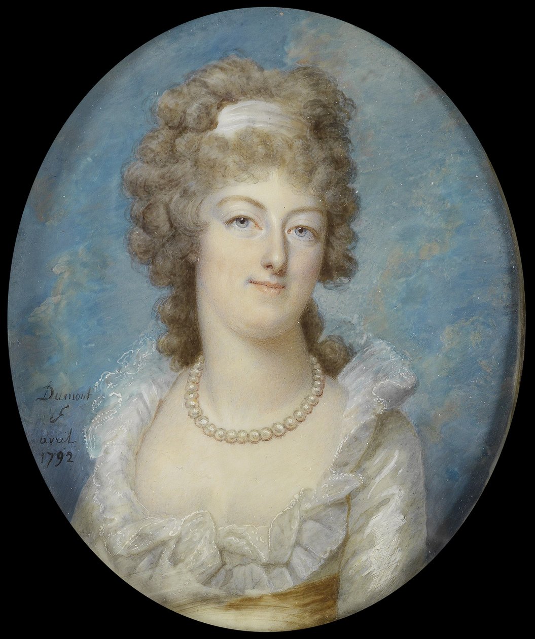 Muotokuva kuningatar Marie Antoinettesta helmikaulakorulla, 1792 tekijältä Francois Dumont